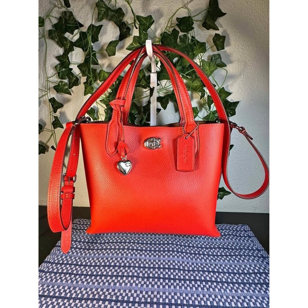 Coach Willow Tote 24 N2322-CP213 in Sport Red with Silver Heart Charm